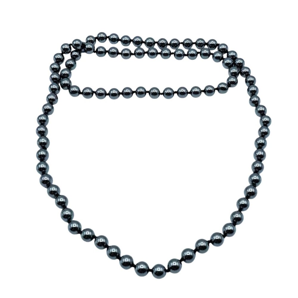 Vintage 33-Inch Hematite Beaded Knotted Necklace